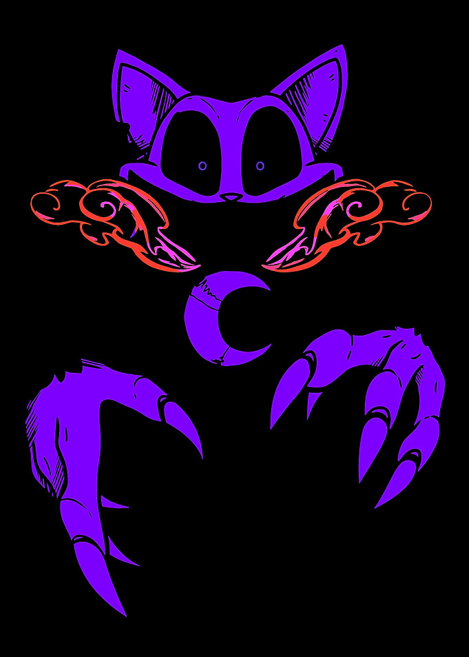 Purple Cat with Moon and Clouds