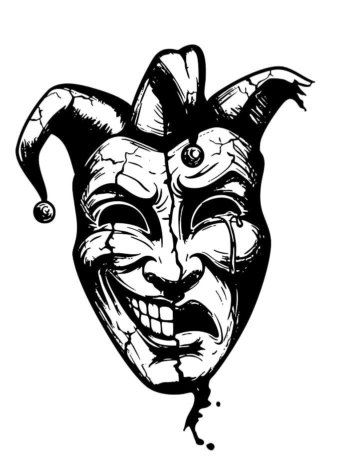 Black and White Jester Mask Illustration