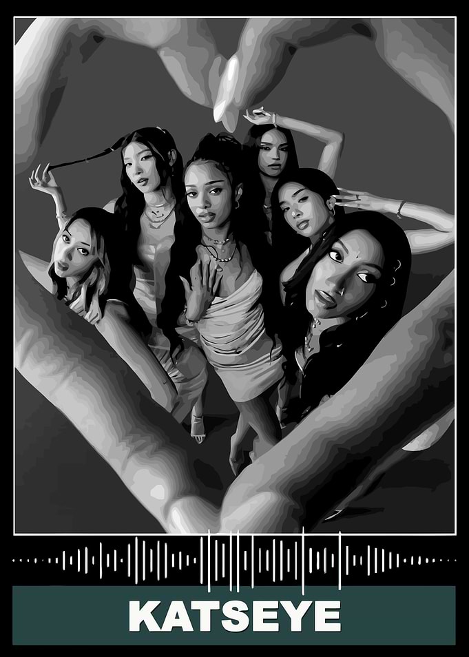 Katseye Group Portrait in Black and White