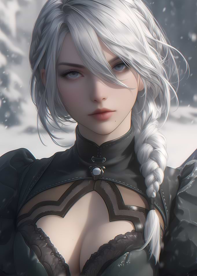 2A Gaming Anime Girl White Hair Portrait