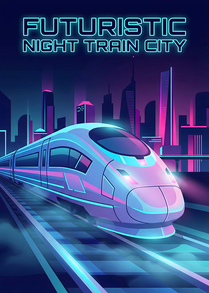 Futuristic Night Train City Illustration