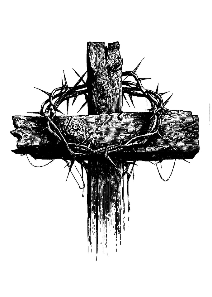 Wooden Cross with Crown of Thorns