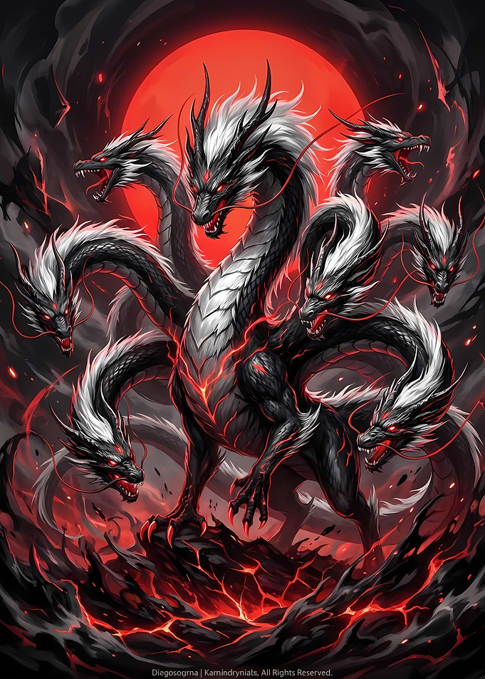 Seven-Headed Dragon with Red Moon