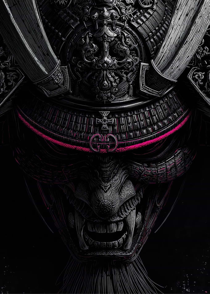 Samurai Warrior Mask with Pink Highlights