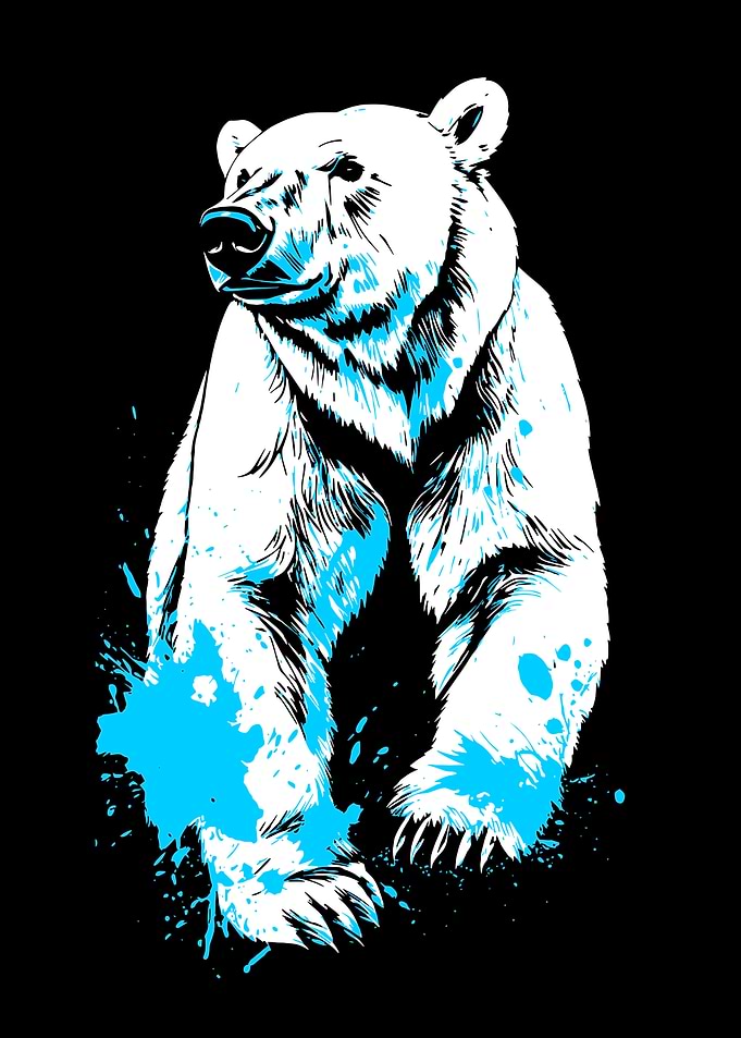 Polar Bear with Blue Splatter Effect