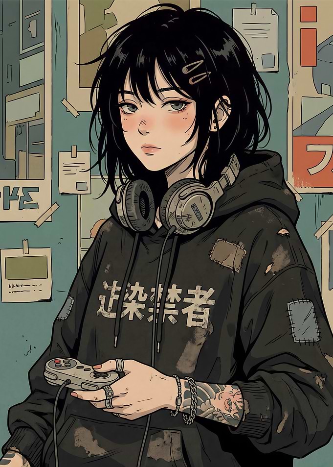 Anime Girl Gamer Urban Vintage