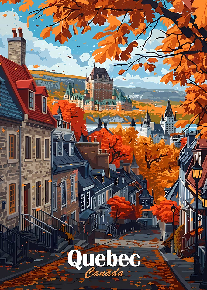 Quebec City Autumn Landscape Illustration