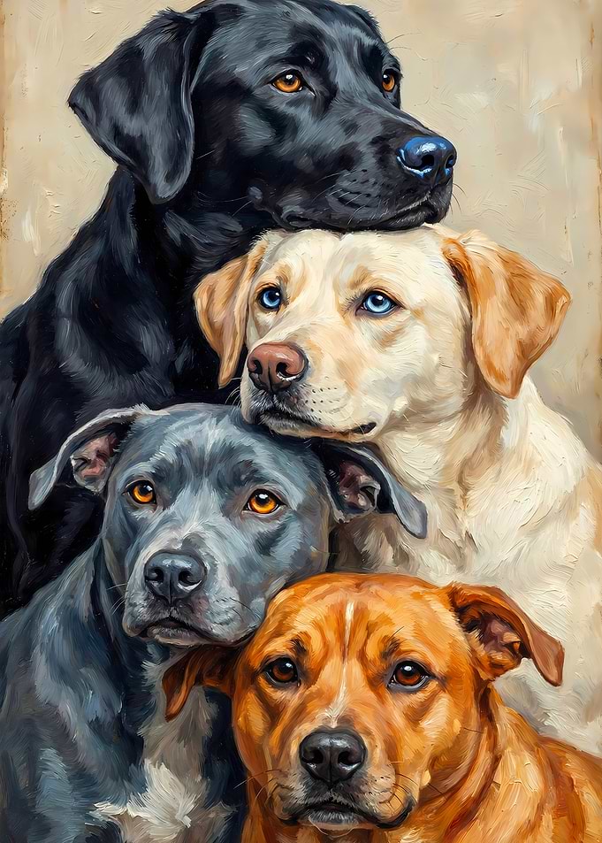 Stacked Dogs Portrait Painting