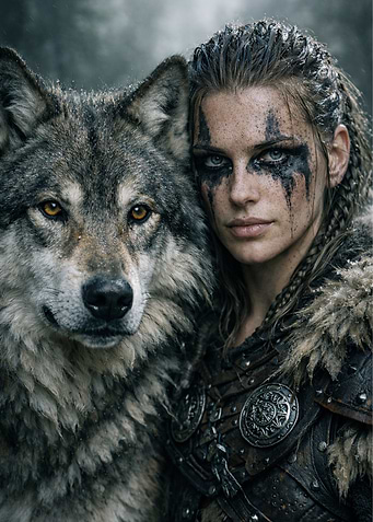 Viking Woman with Wolf Companion