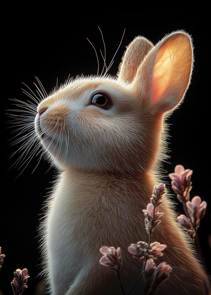Rabbit portrait with lavender flowers