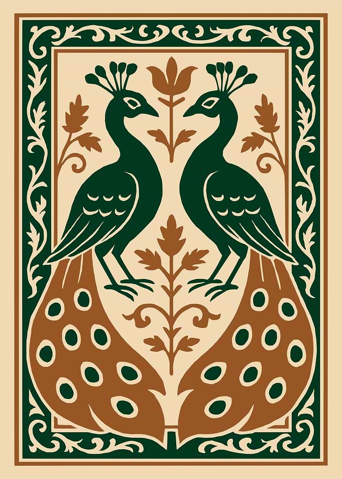 Vintage Art Nouveau Peacock Art – Emerald & Gold Wall Decor