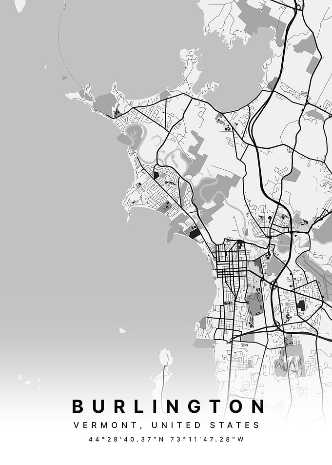 Burlington Vermont USA Black and White Map