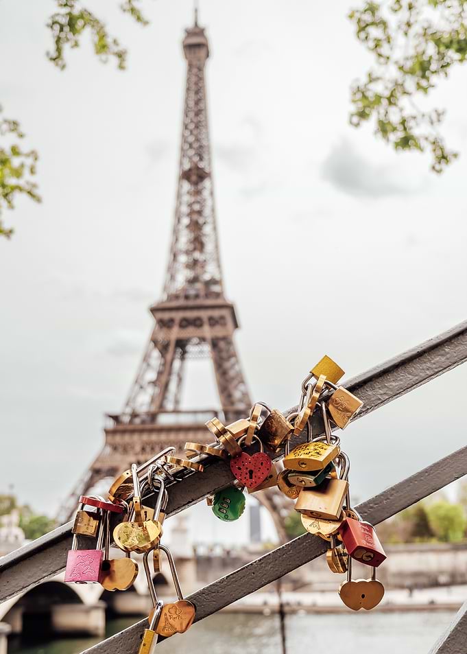 Love Locks on Bridge with Eiffel Tower