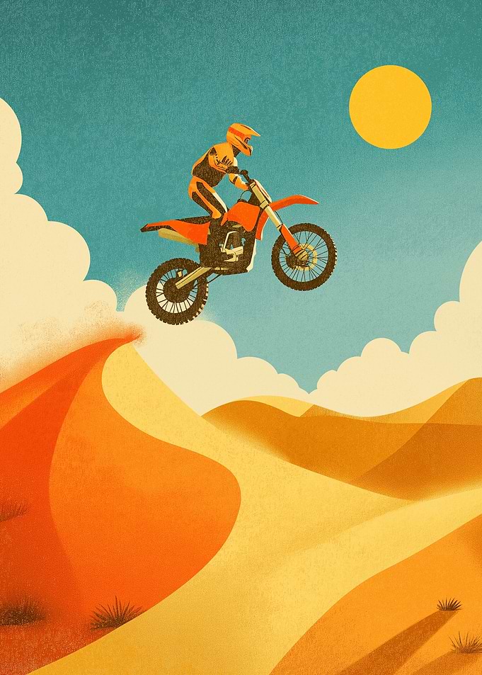 Motocross Rider Jumping Over Sand Dunes