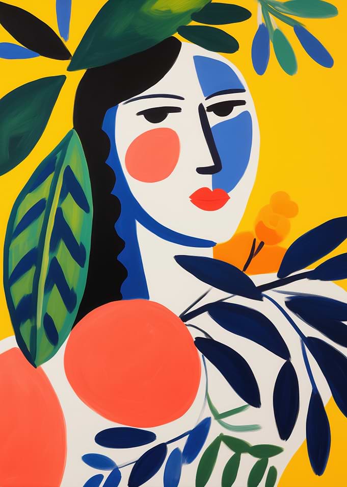 Abstract Mature Woman with Floral Elements