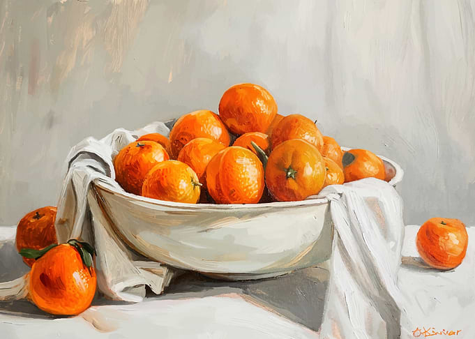 Oranges in Bowl Still Life Painting