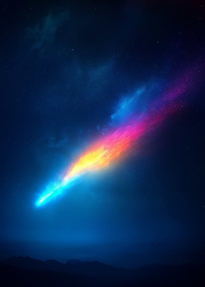 Colorful Comet in Dark Night Sky