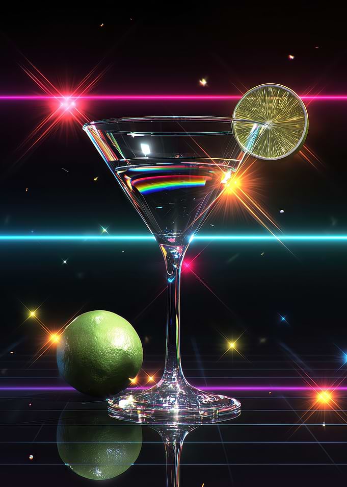 Retro Martini with Lime and Neon