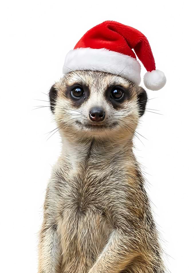 Meerkat wearing a Santa hat