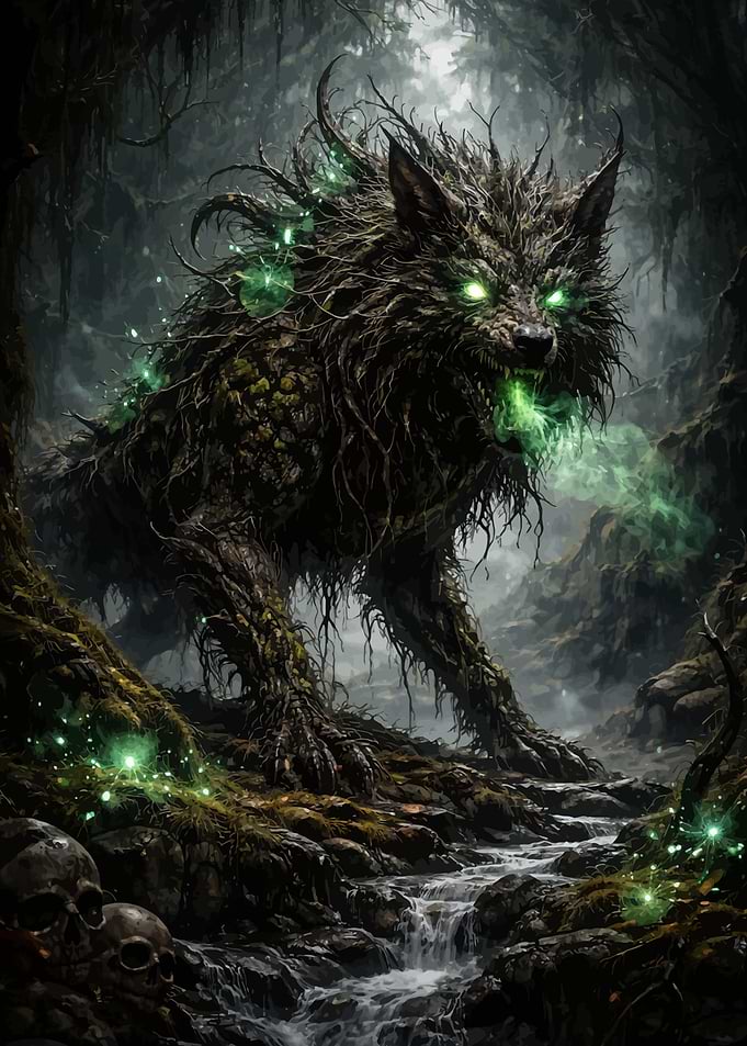 Mystical Wolf in Dark Forest