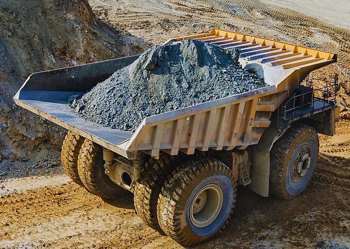 Heavy-duty dump truck with ore