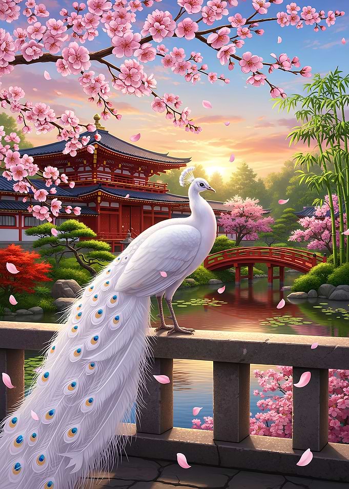 White Peacock in Japanese Garden