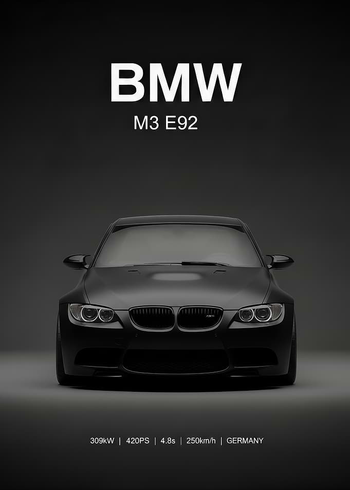 black BMW M3 E92 Car Poster