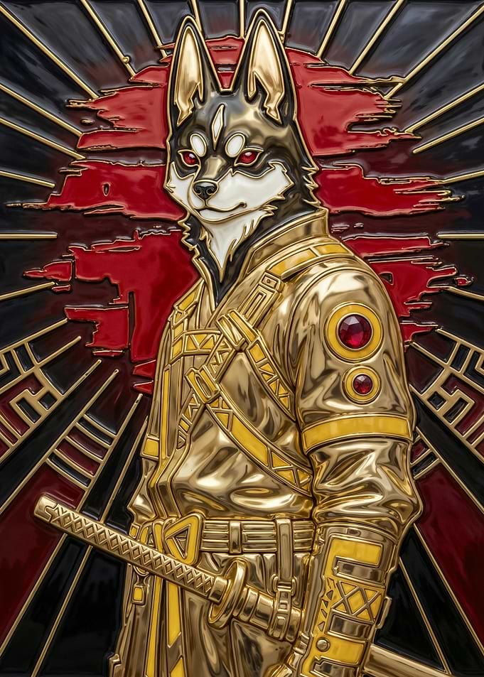 Golden Samurai Wolf Warrior