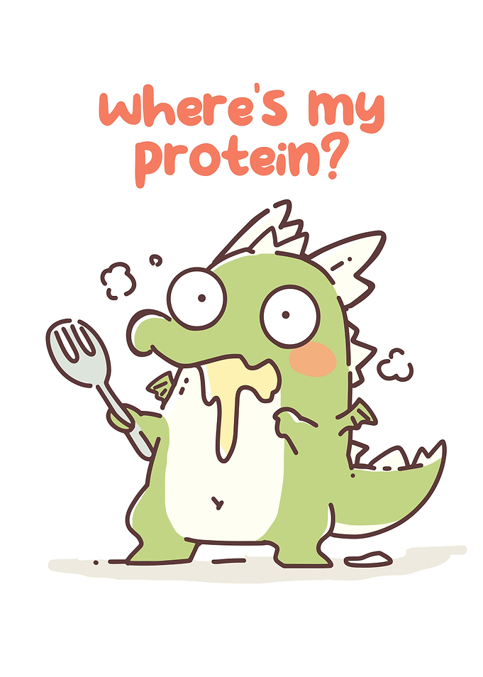 Cartoon Dinosaur Asks: Where's My Protein?