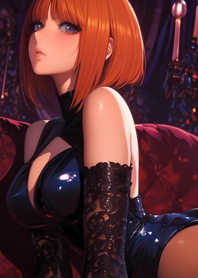 Anime Girl in Black Latex Dress