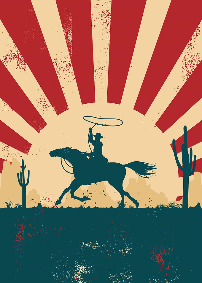 Cowboy Silhouette with Lasso and Horse