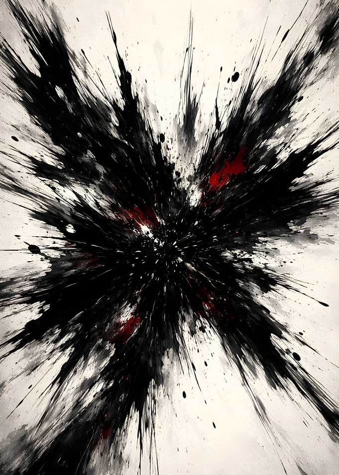 Abstract Black and Red Ink Explosion