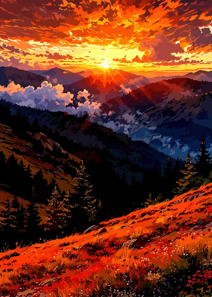 Mountain Sunset Landscape Digital Art