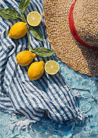 Lemons and Straw Hat Still Life