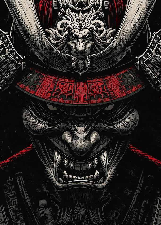 Samurai Warrior Mask Illustration
