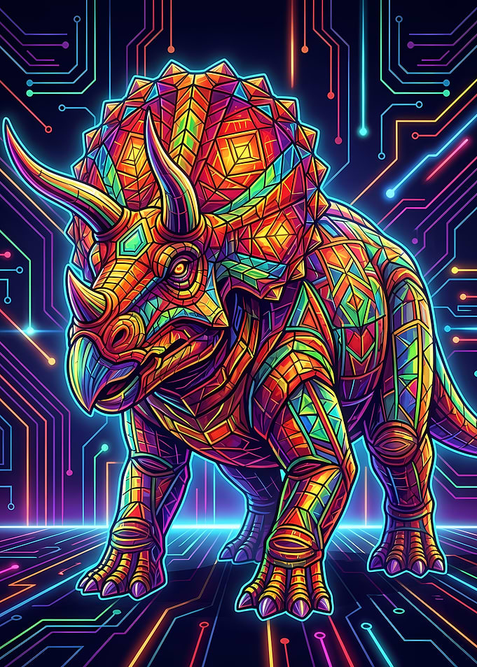 Cyberpunk Triceratops Digital Art
