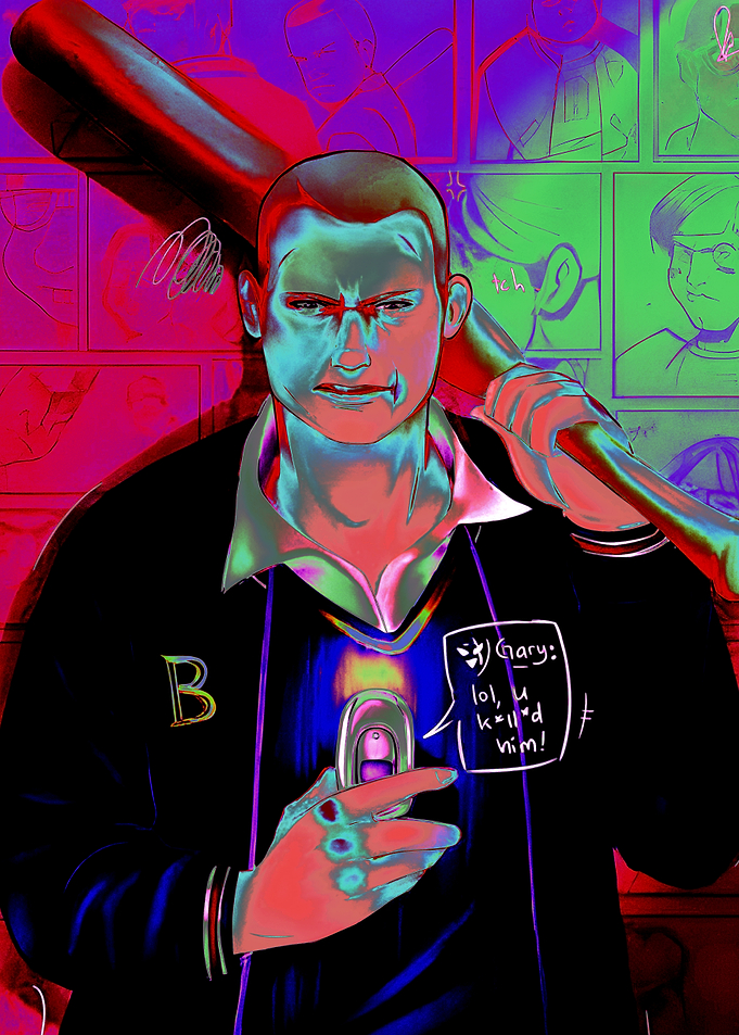 Aggressive character with baseball bat art