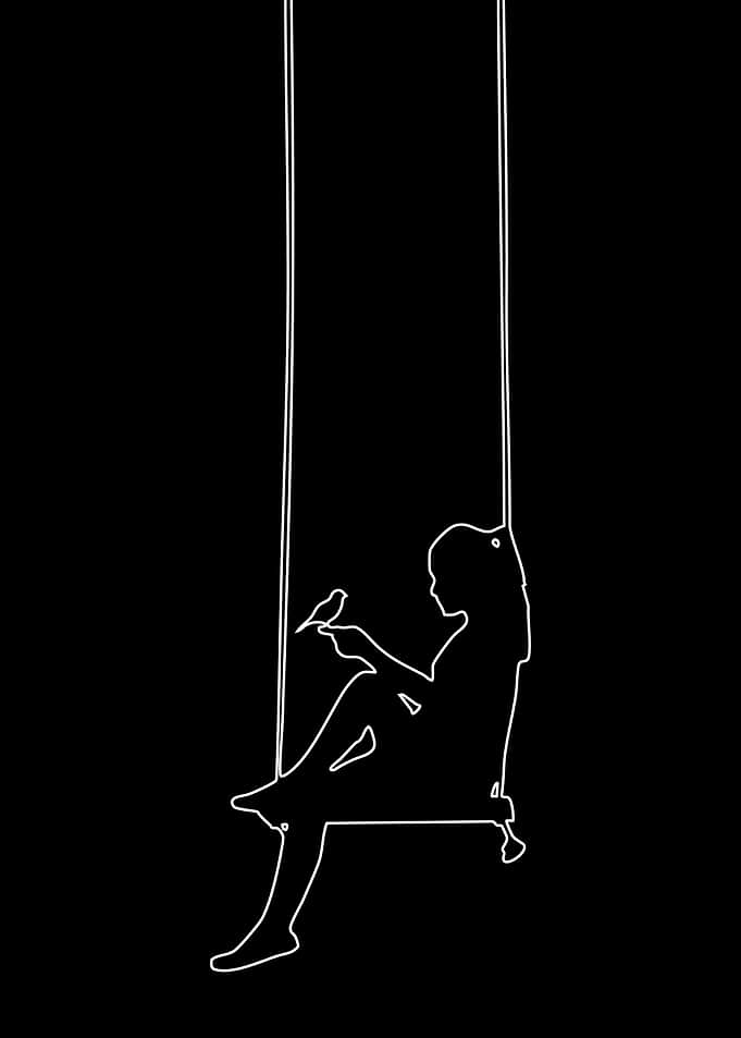 Girl on Swing with Bird Outline