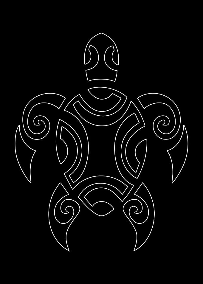 Tribal Turtle Outline on Black Background