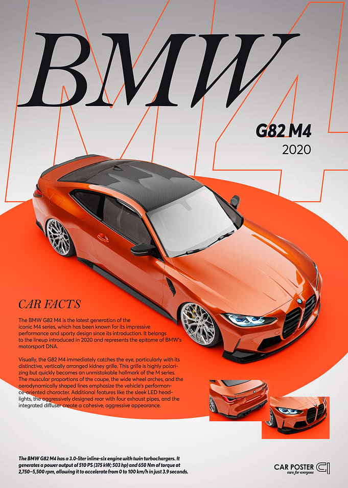 BMW G80 M3 / G82 M4 Orange Car Poster