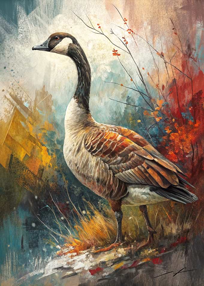 Goose Portrait in Autumnal Setting