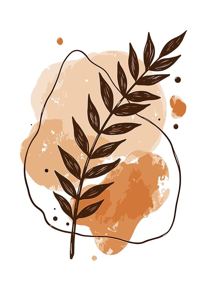 Botanical Abstract Art with Brown Leaf