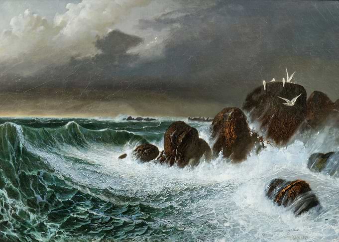 Seascape with Rocks and Birds Painting