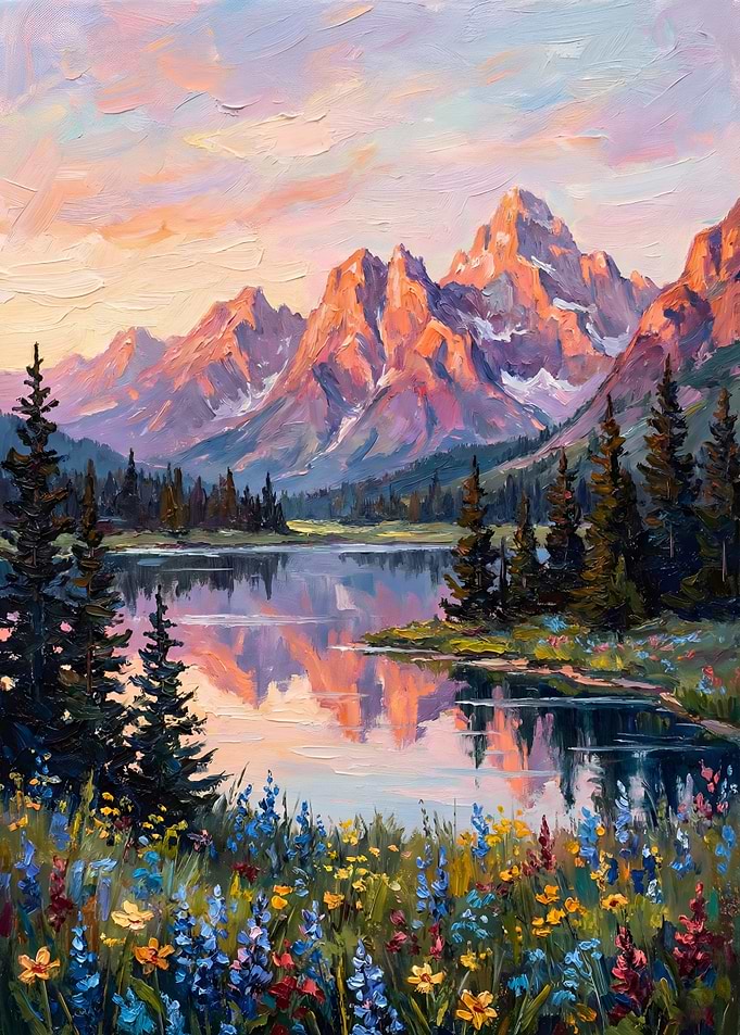 Mountain Lake Oil Painting Landscape
