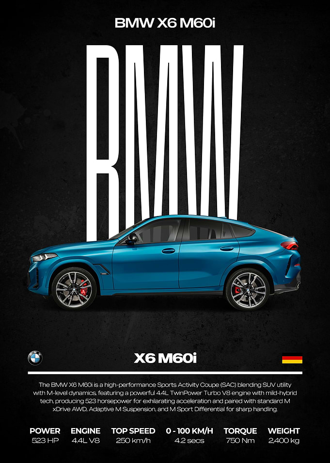 BMW X6 M60i Car Poster