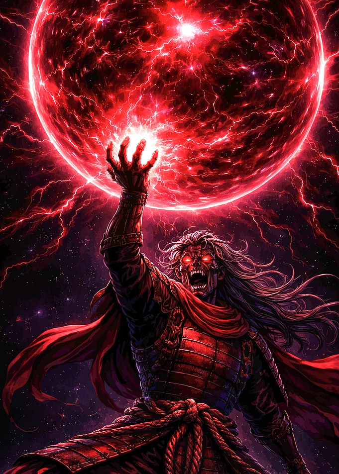 Samurai Warrior with Red Energy Orb