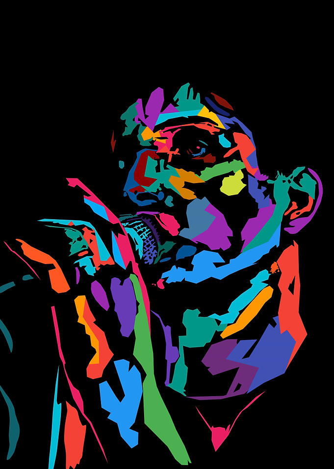 Colorful Singer Portrait on Black Background
