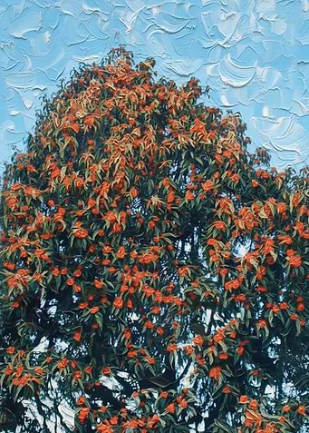 Tree with Orange Flowers Painting