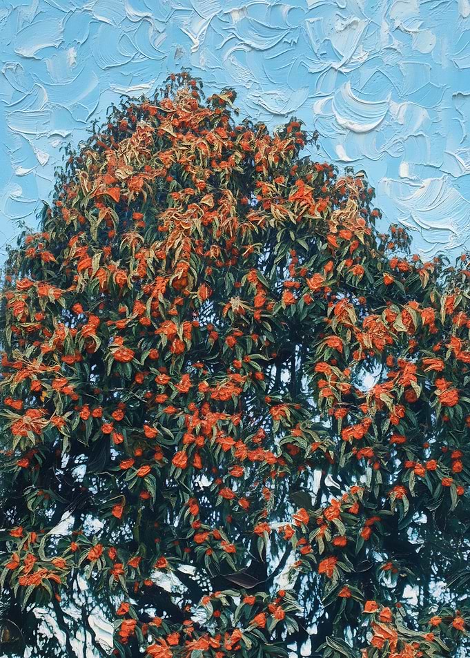 Tree with Orange Flowers Painting