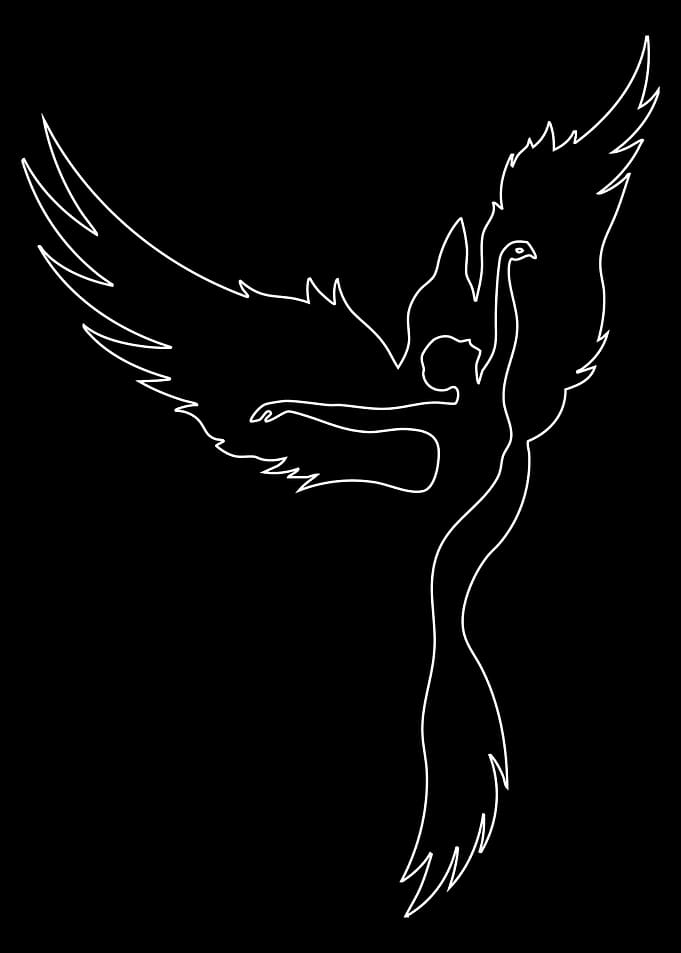 Phoenix Woman Line Art on Black